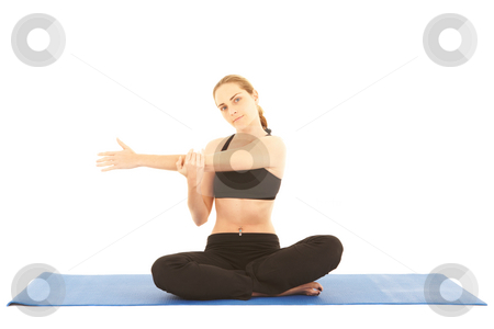 To use this stock image in your creative project, please select the size you need over to the right and click the "Add to Cart" button.
Your downloaded image will come with the Cutcaster watermark removed so don’t worry about the watermark you see on this page. Pilates exercise series stock photo, Fit young brunette pilates instructor showing different exercises on a white background with basic pilates equipment ion a yoga mat. White background, NOT ISOLATED by Sean Nel