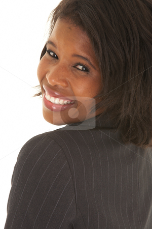 To use this stock image in your creative project, please select the size you need over to the right and click the "Add to Cart" button.
Your downloaded image will come with the Cutcaster watermark removed so don’t worry about the watermark you see on this page. Beautiful African businesswoman stock photo, Beautiful African businesswoman with short hair in black suit on white background. NOT ISOLATED by Sean Nel