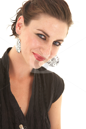 To use this stock image in your creative project, please select the size you need over to the right and click the "Add to Cart" button.
Your downloaded image will come with the Cutcaster watermark removed so don’t worry about the watermark you see on this page. Sexy brunette businesswoman stock photo, Sexy young adult Caucasian businesswoman in a tight black sexy blouse on a white background. by Sean Nel
