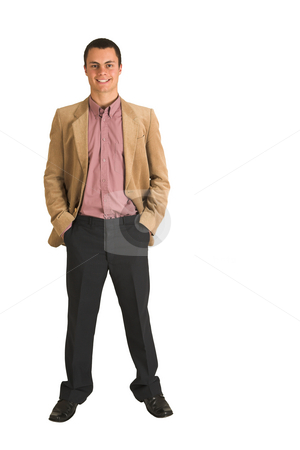 To use this stock image in your creative project, please select the size you need over to the right and click the "Add to Cart" button.
Your downloaded image will come with the Cutcaster watermark removed so don’t worry about the watermark you see on this page. Businessman #213 stock photo, Businessman in a pink shirt and camel coloured jacket, smiling. Standing with both hands in his pockets. by Sean Nel