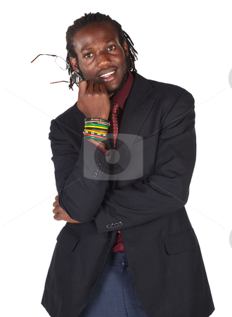 To use this stock image in your creative project, please select the size you need over to the right and click the "Add to Cart" button.
Your downloaded image will come with the Cutcaster watermark removed so don’t worry about the watermark you see on this page. Handsome African businessman stock photo, Handsome African businessman in suit wearing glasses on white background. NOT ISOLATED by Sean Nel