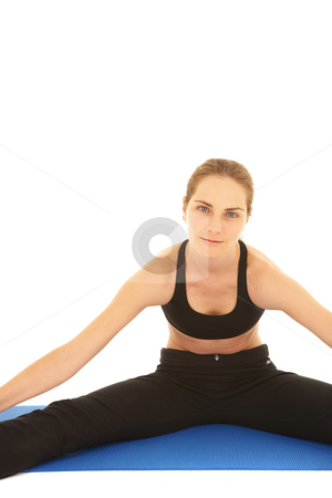 To use this stock image in your creative project, please select the size you need over to the right and click the "Add to Cart" button.
Your downloaded image will come with the Cutcaster watermark removed so don’t worry about the watermark you see on this page. Pilates exercise series stock photo, Fit young brunette pilates instructor showing different exercises on a white background a blue yoga mat. White background NOT ISOLATED by Sean Nel
