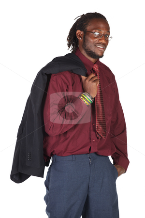 To use this stock image in your creative project, please select the size you need over to the right and click the "Add to Cart" button.
Your downloaded image will come with the Cutcaster watermark removed so don’t worry about the watermark you see on this page. Handsome African businessman stock photo, Handsome African businessman with glasses holding the jacket on white background. Not isolated by Sean Nel