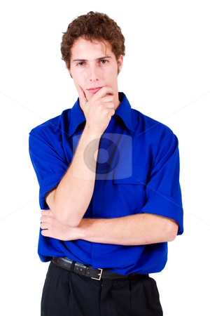 To use this stock image in your creative project, please select the size you need over to the right and click the "Add to Cart" button.
Your downloaded image will come with the Cutcaster watermark removed so don’t worry about the watermark you see on this page. Businessman #68 stock photo, Businessman in blue shirt, thinking by Sean Nel