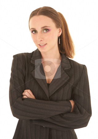 To use this stock image in your creative project, please select the size you need over to the right and click the "Add to Cart" button.
Your downloaded image will come with the Cutcaster watermark removed so don’t worry about the watermark you see on this page. Sexy brunette businesswoman stock photo, Sexy young adult Caucasian businesswoman in a black sexy business suit on a white background. She has modern make-up on her eyes by Sean Nel