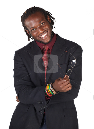 To use this stock image in your creative project, please select the size you need over to the right and click the "Add to Cart" button.
Your downloaded image will come with the Cutcaster watermark removed so don’t worry about the watermark you see on this page. Handsome African businessman stock photo, Handsome African businessman with glasses in black suit on white background. Not isolated by Sean Nel