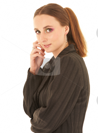 To use this stock image in your creative project, please select the size you need over to the right and click the "Add to Cart" button.
Your downloaded image will come with the Cutcaster watermark removed so don’t worry about the watermark you see on this page. Young caucasian businesswoman stock photo, Young adult brunette businesswoman in a black office outfit on a white background. by Sean Nel