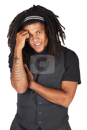 To use this stock image in your creative project, please select the size you need over to the right and click the "Add to Cart" button.
Your downloaded image will come with the Cutcaster watermark removed so don’t worry about the watermark you see on this page. Handsome African businessman stock photo, Handsome African businessman with long hair in black informal suit on white background. NOT ISOLATED by Sean Nel