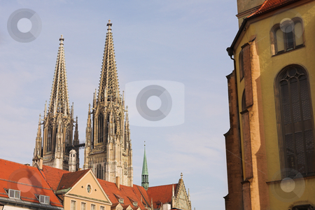 To use this stock image in your creative project, please select the size you need over to the right and click the "Add to Cart" button.
Your downloaded image will come with the Cutcaster watermark removed so don’t worry about the watermark you see on this page. Spires of the Dom stock photo, Cathedral steeples of The Dom Cathedral in Regensburg, Germany during a sunny day in winter by Sean Nel