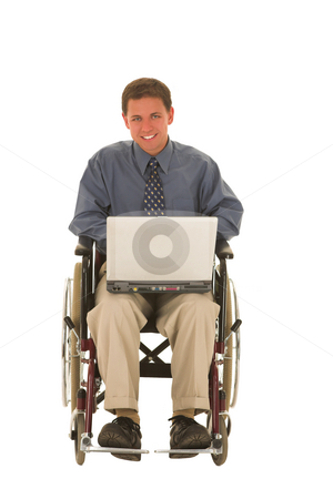 To use this stock image in your creative project, please select the size you need over to the right and click the "Add to Cart" button.
Your downloaded image will come with the Cutcaster watermark removed so don’t worry about the watermark you see on this page. Businessman #131 stock photo, Man working on laptop sitting in a wheelchair. by Sean Nel