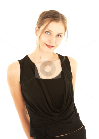 To use this stock image in your creative project, please select the size you need over to the right and click the "Add to Cart" button.
Your downloaded image will come with the Cutcaster watermark removed so don’t worry about the watermark you see on this page. Sexy brunette businesswoman stock photo, Sexy young adult Caucasian businesswoman in a formal black dress on a white background, not isolated by Sean Nel