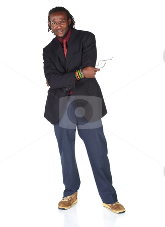 To use this stock image in your creative project, please select the size you need over to the right and click the "Add to Cart" button.
Your downloaded image will come with the Cutcaster watermark removed so don’t worry about the watermark you see on this page. Handsome African businessman stock photo, Handsome African businessman with glasses in black suit on white background. Not isolated by Sean Nel