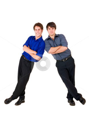 To use this stock image in your creative project, please select the size you need over to the right and click the "Add to Cart" button.
Your downloaded image will come with the Cutcaster watermark removed so don’t worry about the watermark you see on this page. Business People #6 stock photo, Two business partners leaning on each other by Sean Nel