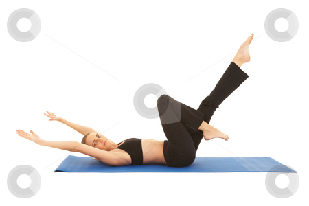 To use this stock image in your creative project, please select the size you need over to the right and click the "Add to Cart" button.
Your downloaded image will come with the Cutcaster watermark removed so don’t worry about the watermark you see on this page. Pilates exercise series stock photo, Fit young brunette pilates instructor showing different exercises on a white background a blue yoga mat. White background NOT ISOLATED by Sean Nel