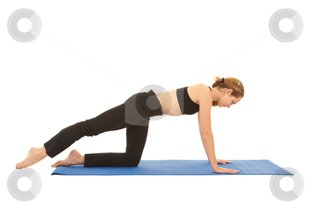 To use this stock image in your creative project, please select the size you need over to the right and click the "Add to Cart" button.
Your downloaded image will come with the Cutcaster watermark removed so don’t worry about the watermark you see on this page. Pilates exercise series stock photo, Fit young brunette pilates instructor showing different exercises on a white background a blue yoga mat. White background NOT ISOLATED by Sean Nel