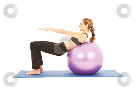 To use this stock image in your creative project, please select the size you need over to the right and click the "Add to Cart" button.
Your downloaded image will come with the Cutcaster watermark removed so don’t worry about the watermark you see on this page. Pilates exercise series stock photo, Fit young brunette pilates instructor showing different exercises on a white background with basic pilates equipment including a ball and yoga mat. White background, not isolated by Sean Nel
