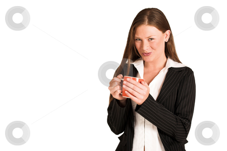 To use this stock image in your creative project, please select the size you need over to the right and click the "Add to Cart" button.
Your downloaded image will come with the Cutcaster watermark removed so don’t worry about the watermark you see on this page. Business Woman #218(GS) stock photo, Business woman dressed in a pinstripe suit, holding a mug. Copy space by Sean Nel