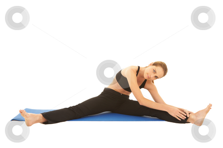 To use this stock image in your creative project, please select the size you need over to the right and click the "Add to Cart" button.
Your downloaded image will come with the Cutcaster watermark removed so don’t worry about the watermark you see on this page. Pilates exercise series stock photo, Fit young brunette pilates instructor showing different exercises on a white background a blue yoga mat. White background NOT ISOLATED by Sean Nel