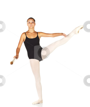 To use this stock image in your creative project, please select the size you need over to the right and click the "Add to Cart" button.
Your downloaded image will come with the Cutcaster watermark removed so don’t worry about the watermark you see on this page. Ballet Steps stock photo, Young caucasian ballerina girl on white background and reflective white floor showing various ballet steps and positions. Grand Battement a la Seconde. Not Isolated. by Sean Nel