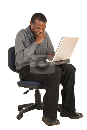 To use this stock image in your creative project, please select the size you need over to the right and click the "Add to Cart" button.
Your downloaded image will come with the Cutcaster watermark removed so don’t worry about the watermark you see on this page. Businessman #156 stock photo, Businessman in grey shirt. Sitting on an office chair, working on a laptop. by Sean Nel