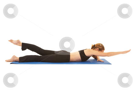 To use this stock image in your creative project, please select the size you need over to the right and click the "Add to Cart" button.
Your downloaded image will come with the Cutcaster watermark removed so don’t worry about the watermark you see on this page. Pilates exercise series stock photo, Fit young brunette pilates instructor showing different exercises on a white background a blue yoga mat. White background NOT ISOLATED by Sean Nel