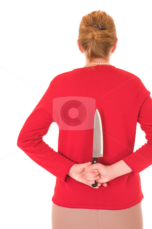 To use this stock image in your creative project, please select the size you need over to the right and click the "Add to Cart" button.
Your downloaded image will come with the Cutcaster watermark removed so don’t worry about the watermark you see on this page. Blonde Murderess woman stock photo, Blonde middle aged woman with a large carving knife hidden behind her back against a white background by Sean Nel