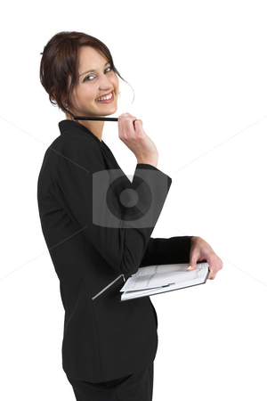 To use this stock image in your creative project, please select the size you need over to the right and click the "Add to Cart" button.
Your downloaded image will come with the Cutcaster watermark removed so don’t worry about the watermark you see on this page. Luzaan Roodt #27 stock photo, Business woman in formal black suit holding pen and diary by Sean Nel