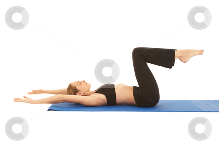 To use this stock image in your creative project, please select the size you need over to the right and click the "Add to Cart" button.
Your downloaded image will come with the Cutcaster watermark removed so don’t worry about the watermark you see on this page. Pilates exercise series stock photo, Fit young brunette pilates instructor showing different exercises on a white background a blue yoga mat. White background NOT ISOLATED by Sean Nel