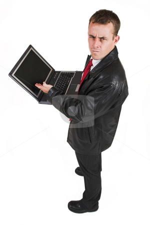 To use this stock image in your creative project, please select the size you need over to the right and click the "Add to Cart" button.
Your downloaded image will come with the Cutcaster watermark removed so don’t worry about the watermark you see on this page. Business man #15 stock photo, Business man in a suit with a notebook computer by Sean Nel