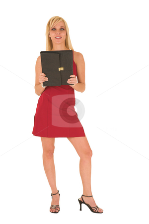 To use this stock image in your creative project, please select the size you need over to the right and click the "Add to Cart" button.
Your downloaded image will come with the Cutcaster watermark removed so don’t worry about the watermark you see on this page. Sexy blonde businesswoman stock photo, Sexy young adult Caucasian businesswoman in a short red dress with a black leather folder on a white background by Sean Nel