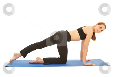 To use this stock image in your creative project, please select the size you need over to the right and click the "Add to Cart" button.
Your downloaded image will come with the Cutcaster watermark removed so don’t worry about the watermark you see on this page. Pilates exercise series stock photo, Fit young brunette pilates instructor showing different exercises on a white background a blue yoga mat. White background NOT ISOLATED by Sean Nel
