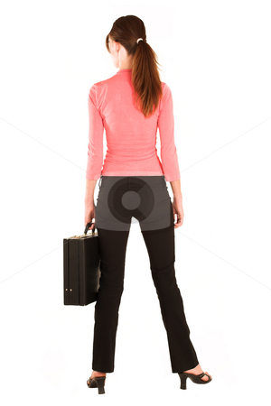To use this stock image in your creative project, please select the size you need over to the right and click the "Add to Cart" button.
Your downloaded image will come with the Cutcaster watermark removed so don’t worry about the watermark you see on this page. Business Woman #426 stock photo, Brunette business woman in an informal light pink shirt and black trousers. Holding a black leather suitcase. by Sean Nel