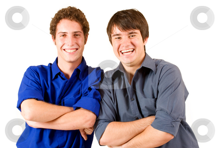 To use this stock image in your creative project, please select the size you need over to the right and click the "Add to Cart" button.
Your downloaded image will come with the Cutcaster watermark removed so don’t worry about the watermark you see on this page. Business People #14 stock photo, Two business partners leaning on each other by Sean Nel