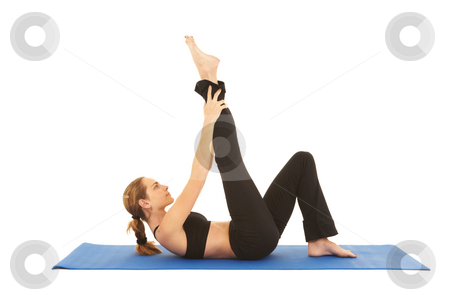 To use this stock image in your creative project, please select the size you need over to the right and click the "Add to Cart" button.
Your downloaded image will come with the Cutcaster watermark removed so don’t worry about the watermark you see on this page. Pilates exercise series stock photo, Fit young brunette pilates instructor showing different exercises on a white background a blue yoga mat. White background NOT ISOLATED by Sean Nel