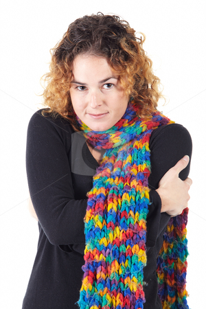 To use this stock image in your creative project, please select the size you need over to the right and click the "Add to Cart" button.
Your downloaded image will come with the Cutcaster watermark removed so don’t worry about the watermark you see on this page. Young adult woman stock photo, Cute young adult caucasian woman curly red hair in a black top and a colorful scarf on a white background in various poses, with various facial expressions. Not Isolated by Sean Nel