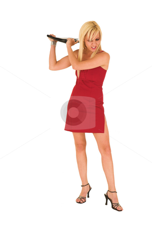 To use this stock image in your creative project, please select the size you need over to the right and click the "Add to Cart" button.
Your downloaded image will come with the Cutcaster watermark removed so don’t worry about the watermark you see on this page. Sexy blonde businesswoman stock photo, Sexy young adult Caucasian businesswoman in a short red dress with a black leather folder on a white background by Sean Nel