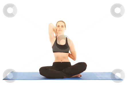To use this stock image in your creative project, please select the size you need over to the right and click the "Add to Cart" button.
Your downloaded image will come with the Cutcaster watermark removed so don’t worry about the watermark you see on this page. Pilates exercise series stock photo, Fit young brunette pilates instructor showing different exercises on a white background with basic pilates equipment ion a yoga mat. White background, NOT ISOLATED by Sean Nel