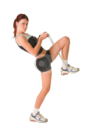 To use this stock image in your creative project, please select the size you need over to the right and click the "Add to Cart" button.
Your downloaded image will come with the Cutcaster watermark removed so don’t worry about the watermark you see on this page. Gym #166 stock photo, Woman in gym wear standing side ways, skipping rope pulling foot up. by Sean Nel