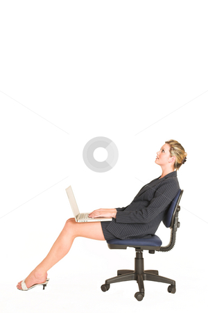 To use this stock image in your creative project, please select the size you need over to the right and click the "Add to Cart" button.
Your downloaded image will come with the Cutcaster watermark removed so don’t worry about the watermark you see on this page. Laura Hopton #1 stock photo, Business woman on office chair with Laptop on her lap - looking up, copy space by Sean Nel