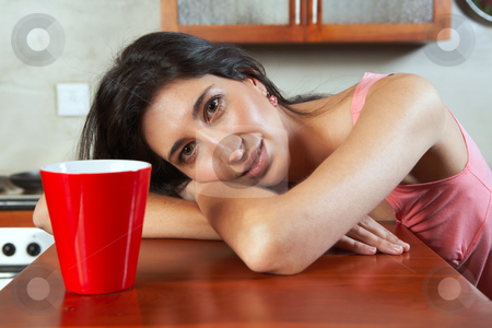 To use this stock image in your creative project, please select the size you need over to the right and click the "Add to Cart" button.
Your downloaded image will come with the Cutcaster watermark removed so don’t worry about the watermark you see on this page. Sexy brunette woman stock photo, Sexy young adult brunette woman in lingerie drinking morning coffee in her kitchen before work by Sean Nel