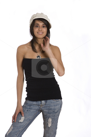 To use this stock image in your creative project, please select the size you need over to the right and click the "Add to Cart" button.
Your downloaded image will come with the Cutcaster watermark removed so don’t worry about the watermark you see on this page. Teenage girl stock photo, Teenager girl wearing a black tube top by Yann Poirier