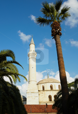 To use this stock image in your creative project, please select the size you need over to the right and click the "Add to Cart" button.
Your downloaded image will come with the Cutcaster watermark removed so don’t worry about the watermark you see on this page. Kusadasi Mosque stock photo, Large traditionally styled turkish Mosque in Kusadasi, Aydin, Turkey, fronted by a Tall Palm tree against a clear blue sky by Sean Nel