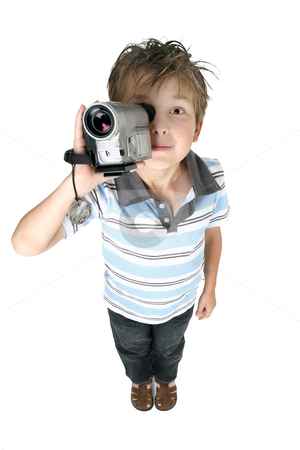 To use this stock image in your creative project, please select the size you need over to the right and click the "Add to Cart" button.
Your downloaded image will come with the Cutcaster watermark removed so don’t worry about the watermark you see on this page. Video movies and pictures, easy and fun stock photo, A boy recording videos or taking pictures using a digital video camera, above perspective. by Leah-Anne Thompson