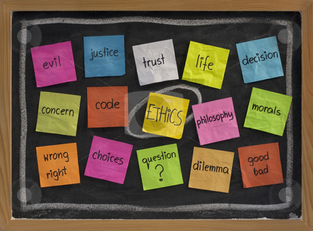 To use this stock image in your creative project, please select the size you need over to the right and click the "Add to Cart" button.
Your downloaded image will come with the Cutcaster watermark removed so don’t worry about the watermark you see on this page. Ethics word cloud stock photo, Cloud of words related to ethics, color sticky notes on blackboard by Marek Uliasz