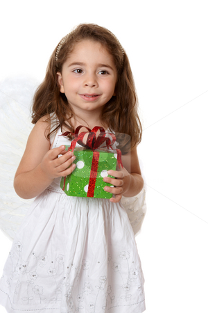 To use this stock image in your creative project, please select the size you need over to the right and click the "Add to Cart" button.
Your downloaded image will come with the Cutcaster watermark removed so don’t worry about the watermark you see on this page. Little angel girl holding a gift stock photo, Beautiful little girl wearing a white dress and wings is holding a present. by Leah-Anne Thompson