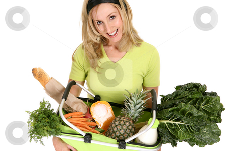 To use this stock image in your creative project, please select the size you need over to the right and click the "Add to Cart" button.
Your downloaded image will come with the Cutcaster watermark removed so don’t worry about the watermark you see on this page. Female with eco shopping bag filled with groceries stock photo, A woman with an eco shopping back filled with food essentials, fresh fruit, vegetables, milk and bread. by Leah-Anne Thompson