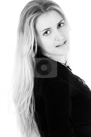 To use this stock image in your creative project, please select the size you need over to the right and click the "Add to Cart" button.
Your downloaded image will come with the Cutcaster watermark removed so don’t worry about the watermark you see on this page. Blond Model stock photo, Beautiful young blond model in black and white by Carla Booysen