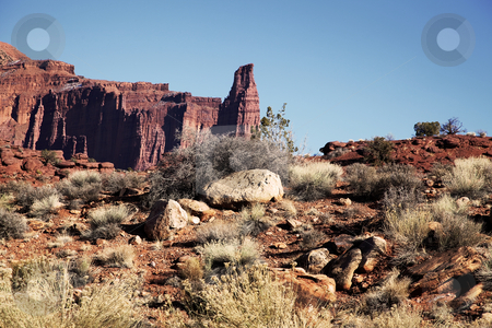 To use this stock image in your creative project, please select the size you need over to the right and click the "Add to Cart" button.
Your downloaded image will come with the Cutcaster watermark removed so don’t worry about the watermark you see on this page. Canyonlands National Park Fisher Tower stock photo, View of the red rock formations in Canyonlands National Park with blue sky by Mark Smith