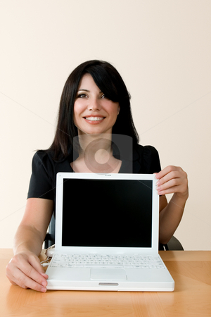 To use this stock image in your creative project, please select the size you need over to the right and click the "Add to Cart" button.
Your downloaded image will come with the Cutcaster watermark removed so don’t worry about the watermark you see on this page. Woman with laptop stock photo, Smiling woman with laptop computer by Leah-Anne Thompson