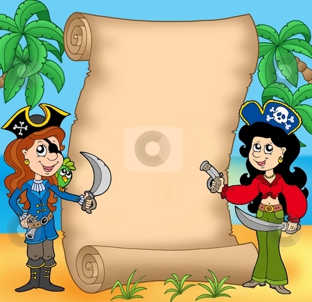 To use this stock image in your creative project, please select the size you need over to the right and click the "Add to Cart" button.
Your downloaded image will come with the Cutcaster watermark removed so don’t worry about the watermark you see on this page. Pirate girls with scroll 1 stock photo, Pirate girls with scroll 1 - color illustration. by Klara Viskova